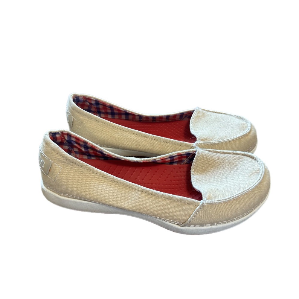 Crocs‎ Walu Canvas Loafers Womens Size 8 Khaki Beige Excellent Slip On Shoes